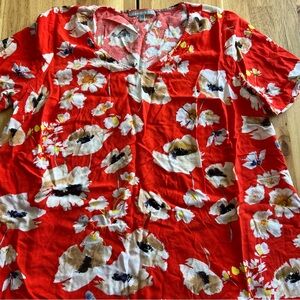 Daniel Rainn Red Floral Short Sleeve Blouse Women’s 1X